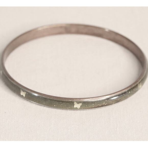Shimmery Green Enamel Brass Bangle Bracelet With Butterflies - Picture 7 of 10